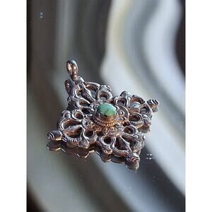 Vintage Sterling Silver Turquoise Cross Pendant. Double Dorje Pendant. 925